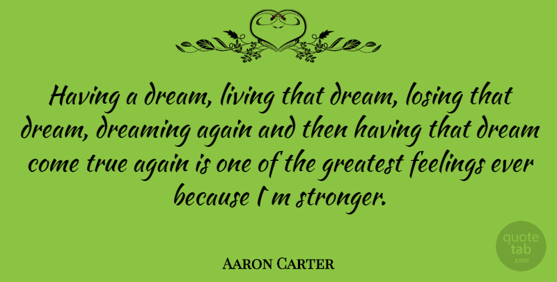 Aaron Carter Quote About Dream, New Year, Feelings: Having A Dream Living That...