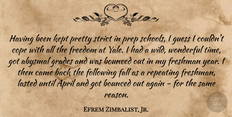 Efrem Zimbalist, Jr. Quote About Abysmal, Again, April, Came, Cope: Having Been Kept Pretty Strict...