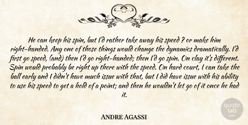 Andre Agassi Quote About Ability, Ball, Change, Clay, Dynamics: He Can Keep His Spin...