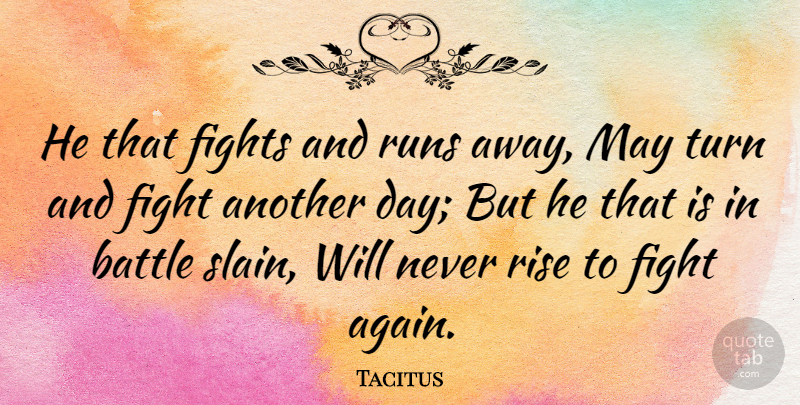 Tacitus Quote About Running, Fighting, Battle: He That Fights And Runs...