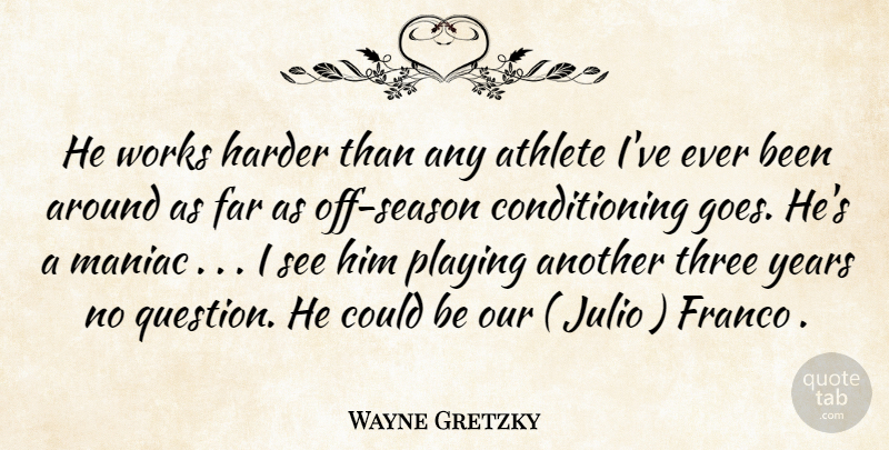 Wayne Gretzky Quote About Athlete, Athletics, Far, Harder, Maniac: He Works Harder Than Any...