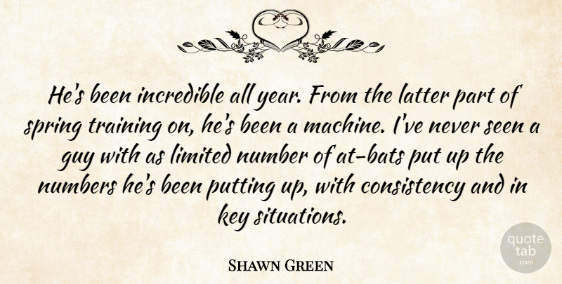 Shawn Green Quote About Consistency, Guy, Incredible, Key, Latter: Hes Been Incredible All Year...