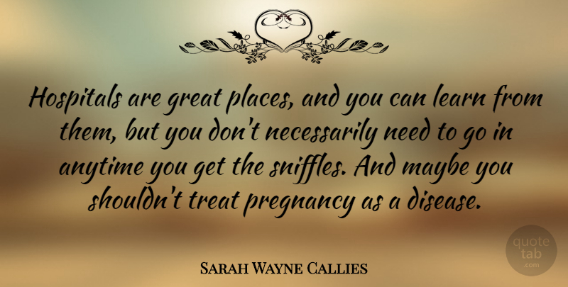 Sarah Wayne Callies Quote About Pregnancy, Disease, Needs: Hospitals Are Great Places And...