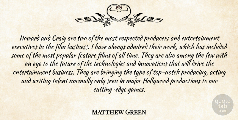 Matthew Green Quote About Acting, Admired, Among, Bringing, Craig: Howard And Craig Are Two...