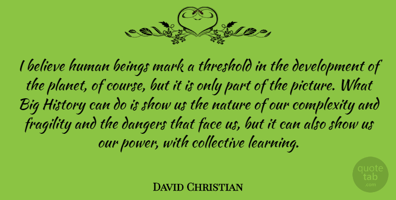 David Christian Quote About Beings, Believe, Collective, Complexity, Dangers: I Believe Human Beings Mark...