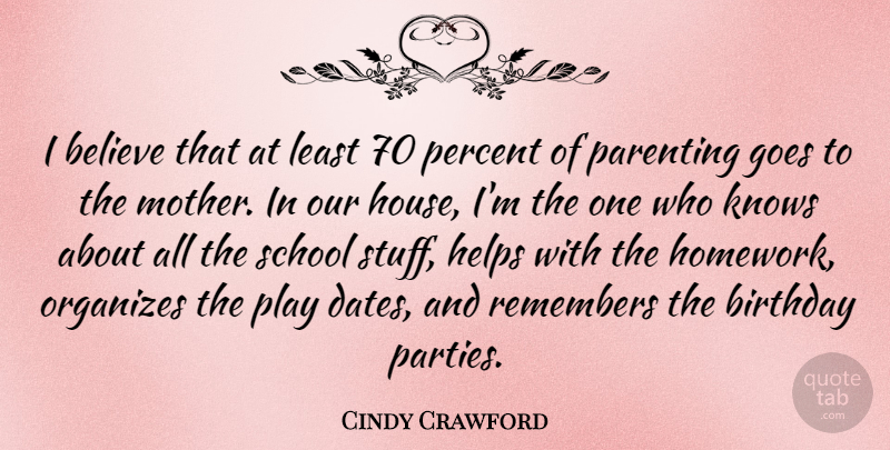 Cindy Crawford Quote About Mother, Party, Believe: I Believe That At Least...