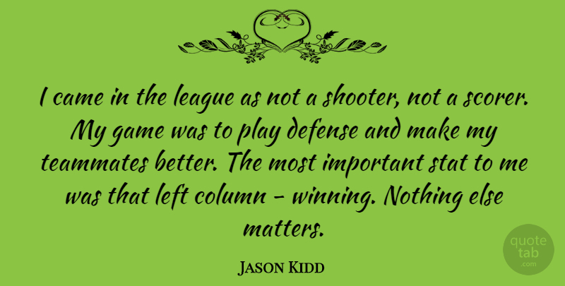 Jason Kidd Quote About Winning, Games, Play: I Came In The League...