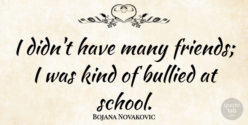 Bojana Novakovic Quote About School, Kind, Bullied: I Didnt Have Many Friends...