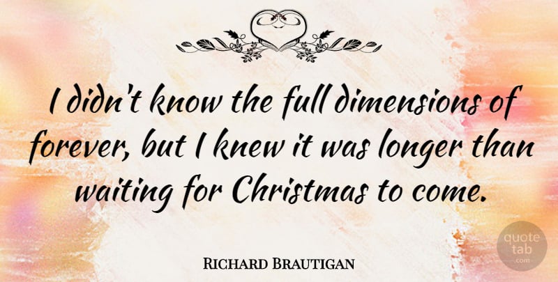 Richard Brautigan Quote About Christmas, Waiting, Forever: I Didnt Know The Full...