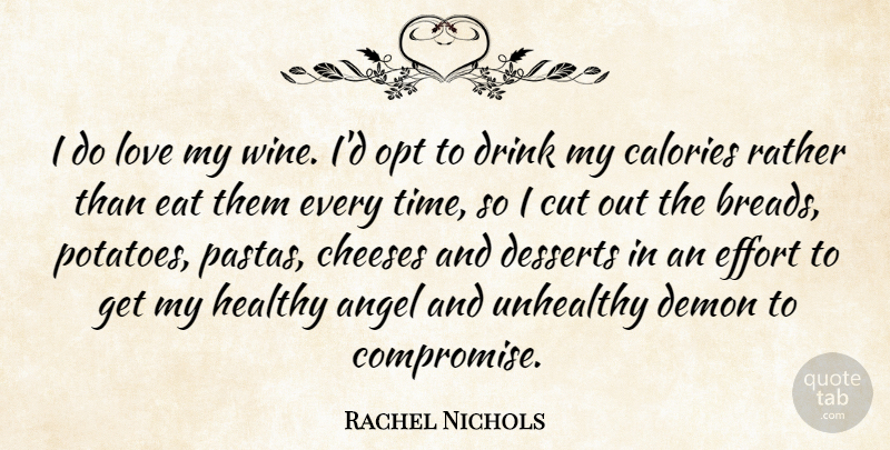 Rachel Nichols Quote About Angel, Calories, Cut, Demon, Desserts: I Do Love My Wine...