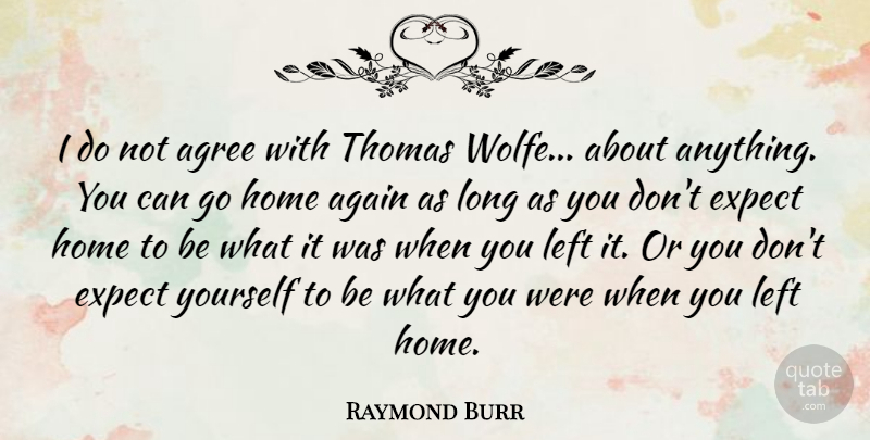 Raymond Burr Quote About Again, Agree, Expect, Home, Left: I Do Not Agree With...