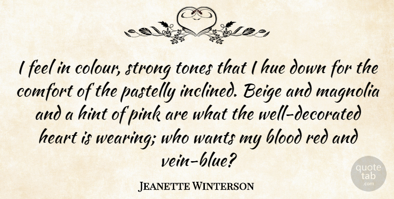 Jeanette Winterson Quote About Strong, Heart, Blue: I Feel In Colour Strong...