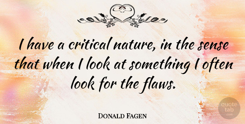 Donald Fagen Quote About Looks, Flaws, Critical: I Have A Critical Nature...