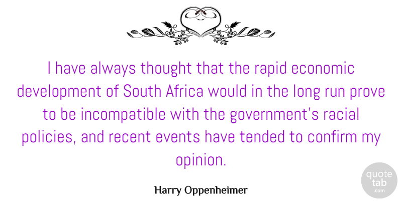Harry Oppenheimer Quote About Africa, Confirm, Economic, Events, Prove: I Have Always Thought That...
