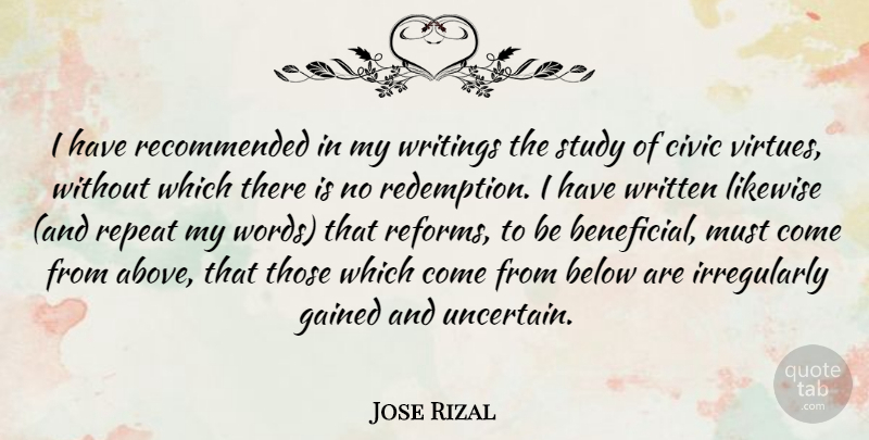 Jose Rizal Quote About Below, Civic, Gained, Likewise, Study: I Have Recommended In My...