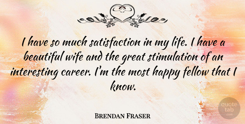 Brendan Fraser Quote About Beautiful, Careers, Interesting: I Have So Much Satisfaction...