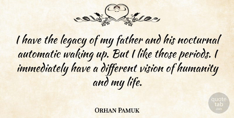 Orhan Pamuk Quote About Automatic, Legacy, Life, Nocturnal, Vision: I Have The Legacy Of...