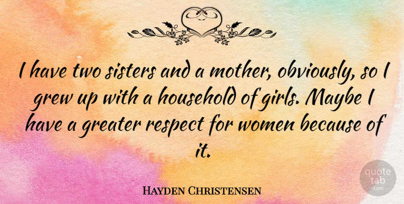 Hayden Christensen Quote About Girl, Mother, Two: I Have Two Sisters And...