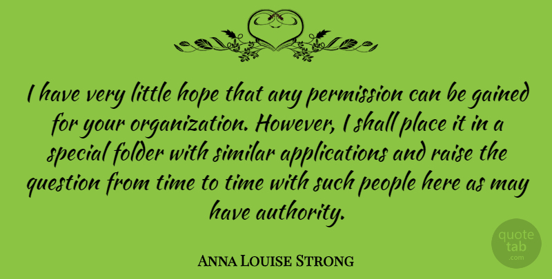 Anna Louise Strong Quote About Gained, Hope, People, Permission, Question: I Have Very Little Hope...