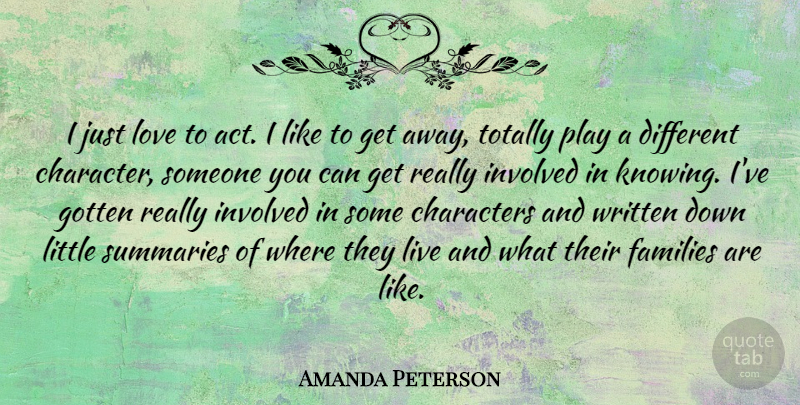 Amanda Peterson Quote About Character, Play, Knowing: I Just Love To Act...