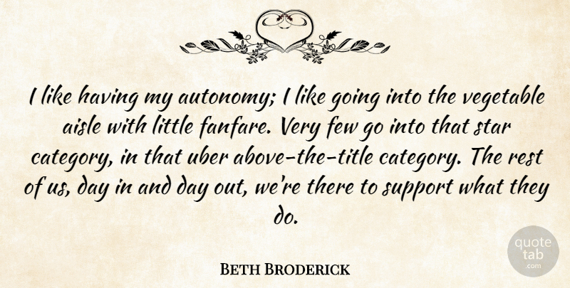 Beth Broderick Quote About Aisle, Few, Vegetable: I Like Having My Autonomy...