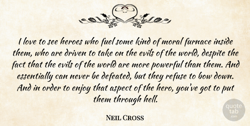 Neil Cross Quote About Aspect, Bow, Despite, Driven, Enjoy: I Love To See Heroes...