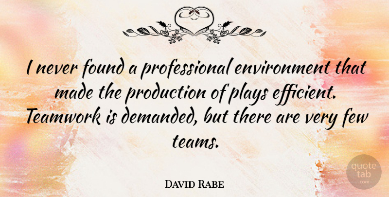 David Rabe Quote About Environment, Few, Plays: I Never Found A Professional...