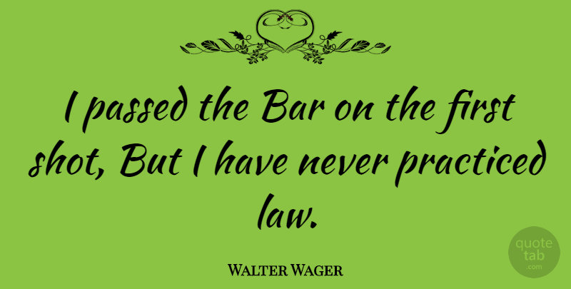Walter Wager Quote About American Novelist, Passed, Practiced: I Passed The Bar On...