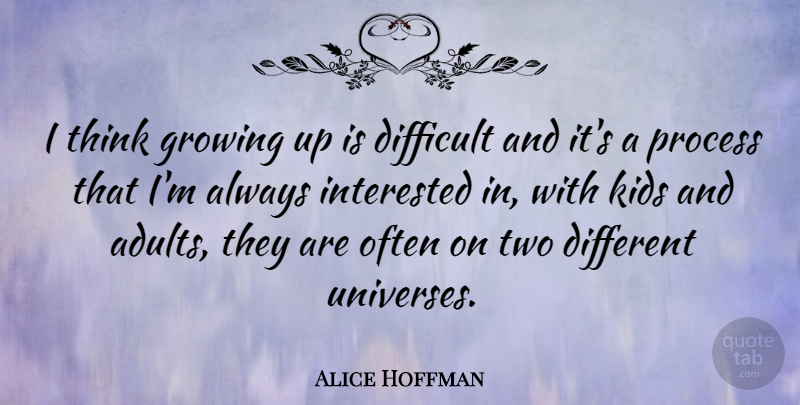 Alice Hoffman Quote About Growing Up, Teenager, Kids: I Think Growing Up Is...