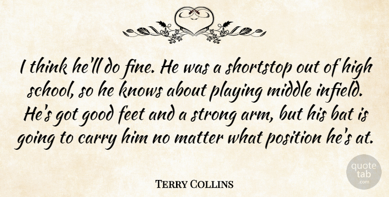 Terry Collins Quote About Bat, Carry, Feet, Good, High: I Think Hell Do Fine...