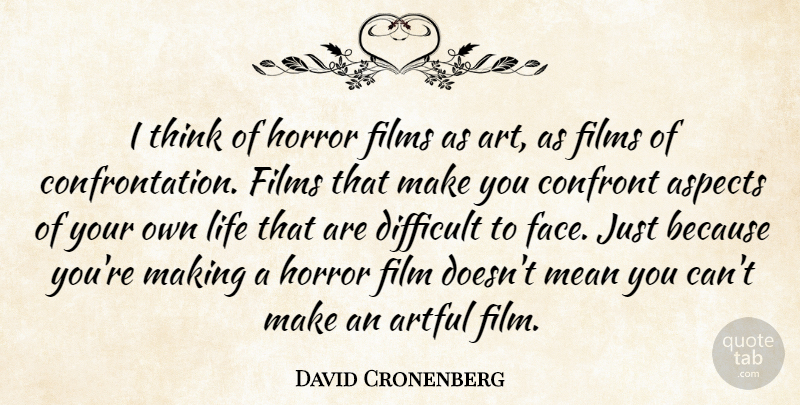 David Cronenberg Quote About Art, Mean, Thinking: I Think Of Horror Films...