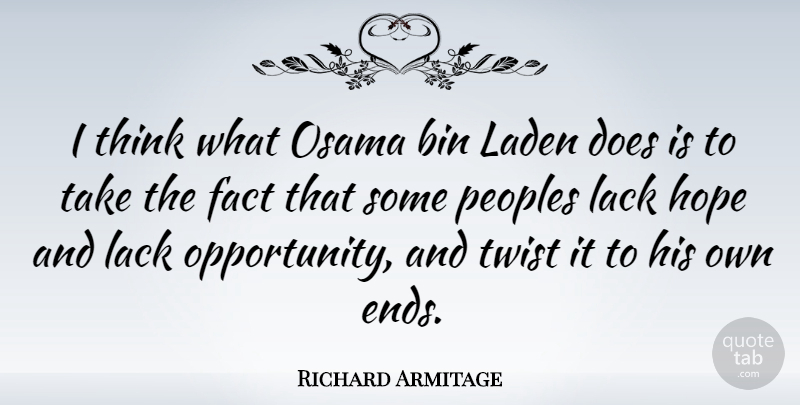 Richard Armitage Quote About Opportunity, Thinking, Facts: I Think What Osama Bin...
