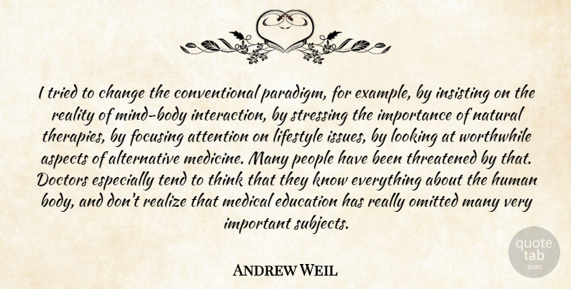 Andrew Weil Quote About Stress, Reality, Thinking: I Tried To Change The...