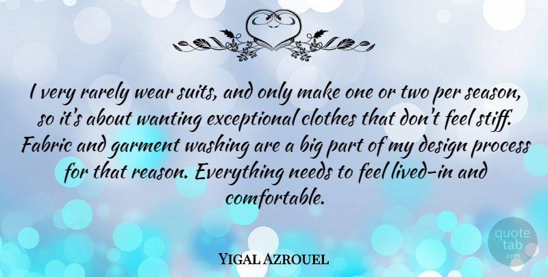 Yigal Azrouel Quote About Clothes, Design, Fabric, Garment, Needs: I Very Rarely Wear Suits...