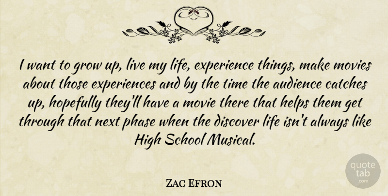 Zac Efron Quote About Growing Up, School, Musical: I Want To Grow Up...