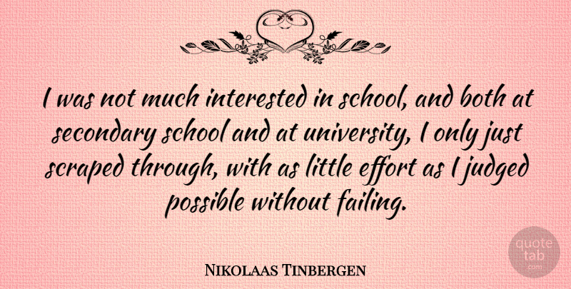 Nikolaas Tinbergen Quote About Both, Interested, Judged, Possible, School: I Was Not Much Interested...