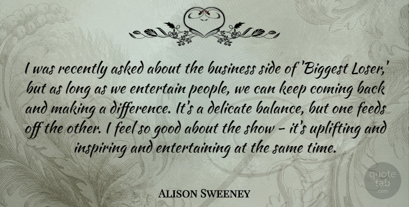 Alison Sweeney Quote About Asked, Business, Coming, Delicate, Entertain: I Was Recently Asked About...
