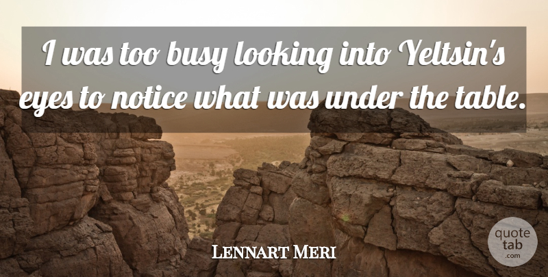 Lennart Meri Quote About Notice: I Was Too Busy Looking...