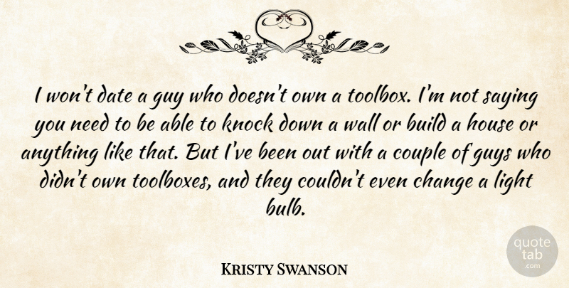 Kristy Swanson Quote About Wall, Couple, Light: I Wont Date A Guy...