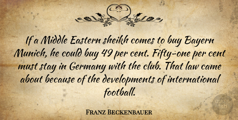 Franz Beckenbauer Quote About Buy, Came, Cent, Eastern, Germany: If A Middle Eastern Sheikh...