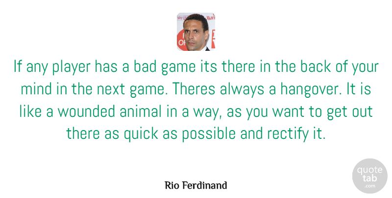 Rio Ferdinand Quote About Hangover, Animal, Player: If Any Player Has A...