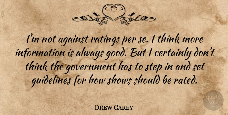 Drew Carey Quote About Thinking, Government, Information: Im Not Against Ratings Per...
