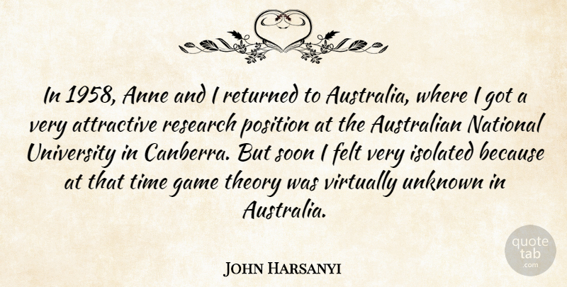 John Harsanyi Quote About Anne, Attractive, Australian, Felt, Isolated: In 1958 Anne And I...
