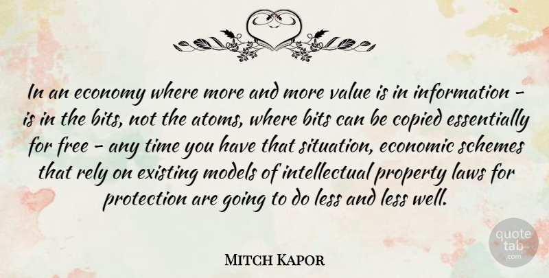 Mitch Kapor Quote About Bits, Copied, Economic, Economy, Existing: In An Economy Where More...