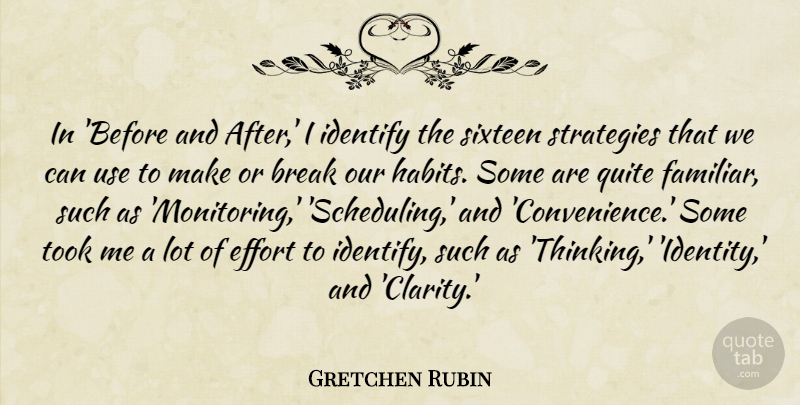 Gretchen Rubin Quote About Thinking, Effort, Identity: In Before And After I...