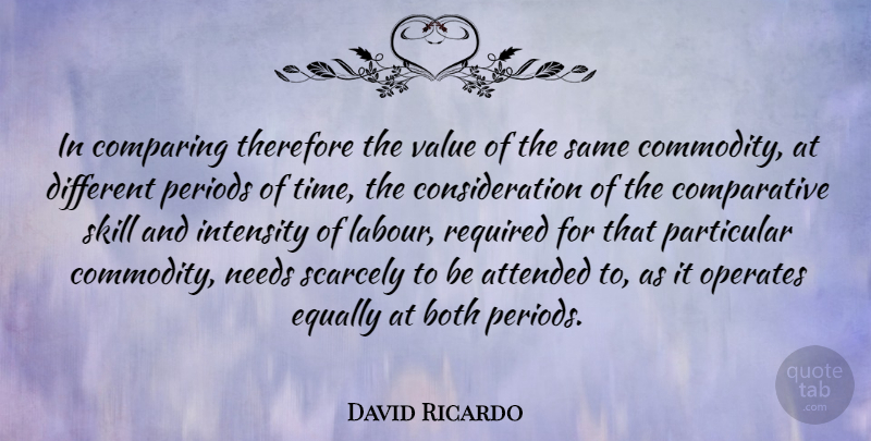 David Ricardo Quote About Attended, Both, British Economist, Comparing, Equally: In Comparing Therefore The Value...