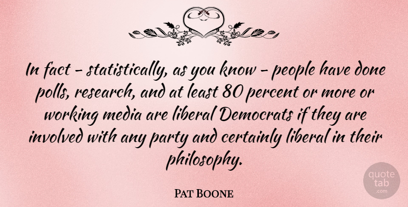 Pat Boone Quote About Philosophy, Party, Media: In Fact Statistically As You...
