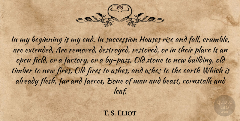 T. S. Eliot Quote About Fall, Men, Fire: In My Beginning Is My...