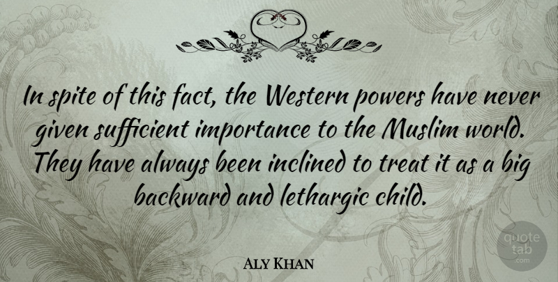 Aly Khan Quote About Backward, Given, Importance, Inclined, Muslim: In Spite Of This Fact...