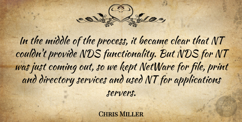 Chris Miller Quote About Became, Clear, Coming, Kept, Middle: In The Middle Of The...